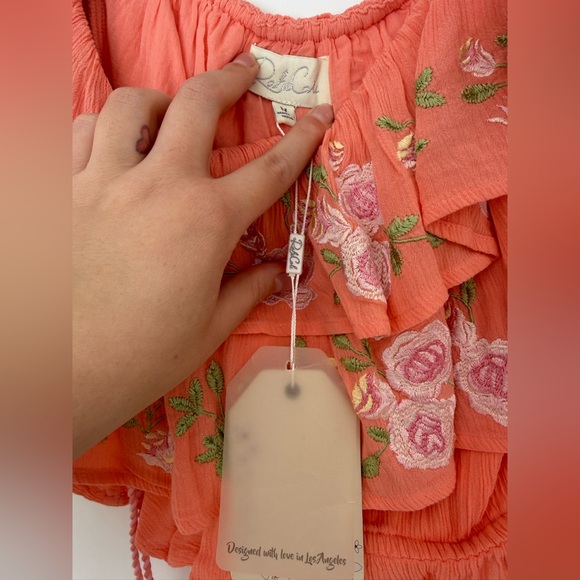 Boho Embroidered Ruffle Peasant Top Tassel Blouse NWT - Picture 3 of 5